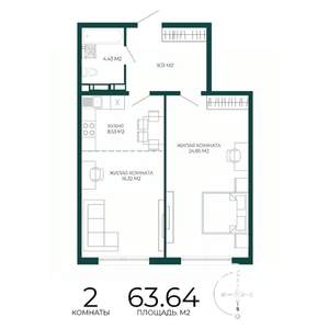 2-к квартира, вторичка, 64м2, 10/17 этаж