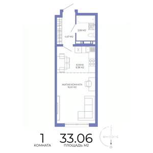 1-к квартира, строящийся дом, 33м2, 12/17 этаж