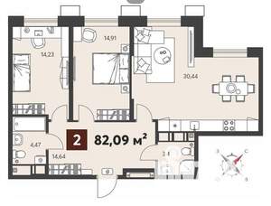 2-к квартира, вторичка, 82м2, 2/18 этаж