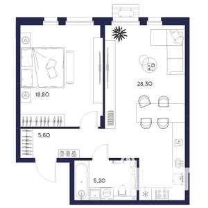 1-к квартира, вторичка, 58м2, 5/16 этаж