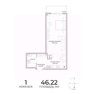 1-к квартира, строящийся дом, 46м2, 2/17 этаж