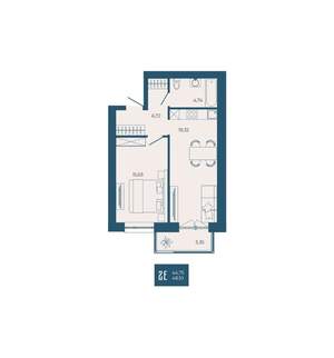 2-к квартира, вторичка, 48м2, 8/17 этаж