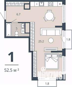 1-к квартира, вторичка, 53м2, 17/23 этаж