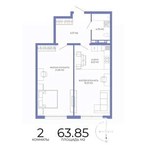 2-к квартира, строящийся дом, 64м2, 12/17 этаж