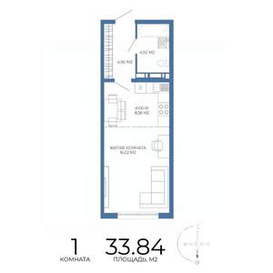 1-к квартира, строящийся дом, 34м2, 12/17 этаж