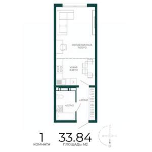1-к квартира, вторичка, 34м2, 9/17 этаж