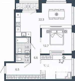 2-к квартира, вторичка, 68м2, 13/24 этаж