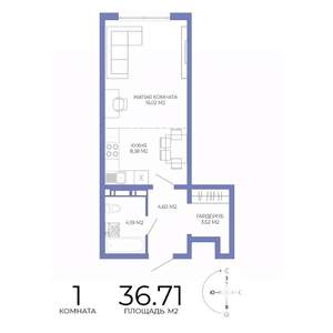 1-к квартира, строящийся дом, 37м2, 14/17 этаж