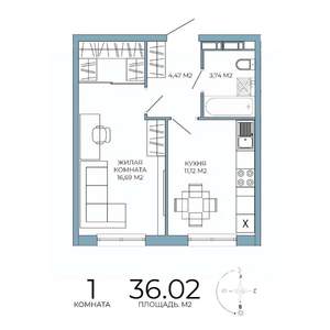 1-к квартира, строящийся дом, 36м2, 12/18 этаж