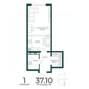 1-к квартира, строящийся дом, 37м2, 3/17 этаж