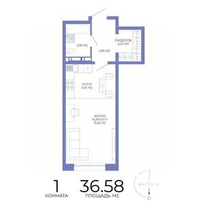 1-к квартира, строящийся дом, 37м2, 2/17 этаж