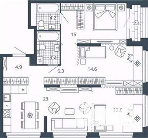 3-к квартира, вторичка, 87м2, 7/23 этаж