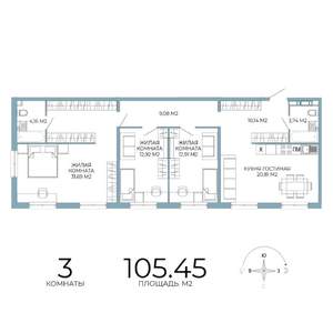 3-к квартира, строящийся дом, 105м2, 10/18 этаж