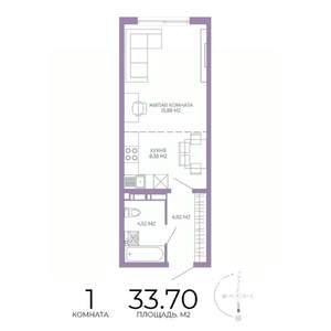 1-к квартира, строящийся дом, 34м2, 3/17 этаж