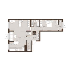 2-к квартира, вторичка, 74м2, 16/22 этаж