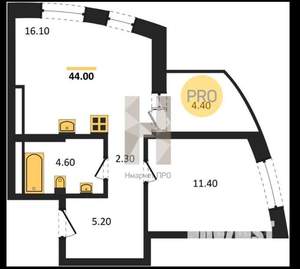 1-к квартира, вторичка, 44м2, 2/16 этаж