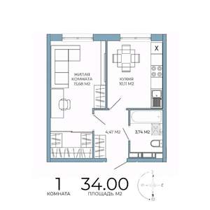 1-к квартира, строящийся дом, 34м2, 4/18 этаж