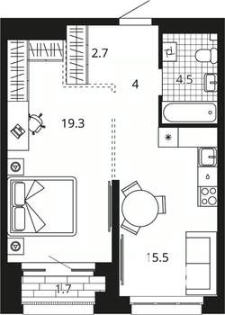 1-к квартира, вторичка, 48м2, 4/24 этаж