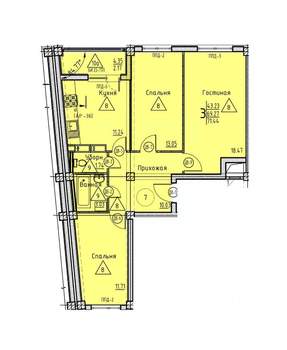 3-к квартира, строящийся дом, 71м2, 11/18 этаж