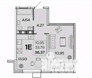 1-к квартира, вторичка, 36м2, 10/17 этаж