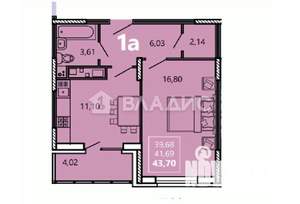 1-к квартира, вторичка, 44м2, 15/17 этаж
