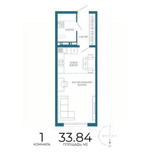 1-к квартира, строящийся дом, 34м2, 12/17 этаж