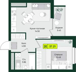 1-к квартира, строящийся дом, 37м2, 11/16 этаж