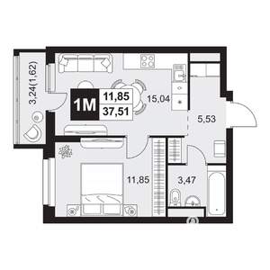 2-к квартира, вторичка, 38м2, 2/20 этаж