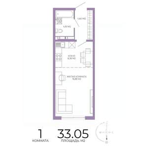 1-к квартира, строящийся дом, 33м2, 4/17 этаж