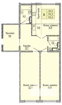 3-к квартира, строящийся дом, 93м2, 3/18 этаж