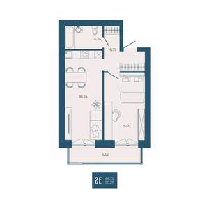 2-к квартира, вторичка, 50м2, 6/17 этаж