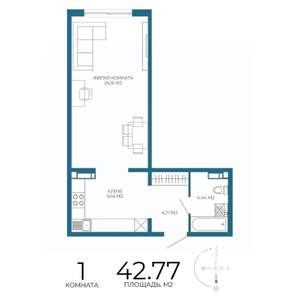 1-к квартира, строящийся дом, 43м2, 2/17 этаж