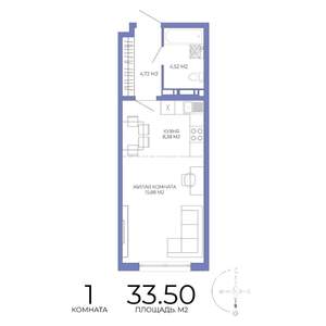 1-к квартира, строящийся дом, 34м2, 3/17 этаж