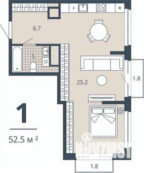 1-к квартира, вторичка, 53м2, 16/23 этаж