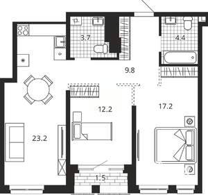 2-к квартира, вторичка, 72м2, 21/23 этаж