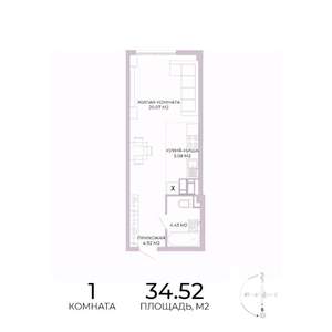 1-к квартира, строящийся дом, 35м2, 16/17 этаж