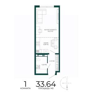 1-к квартира, строящийся дом, 34м2, 14/17 этаж