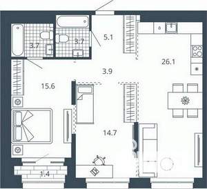 2-к квартира, вторичка, 74м2, 8/24 этаж