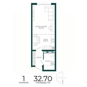 1-к квартира, строящийся дом, 33м2, 16/17 этаж
