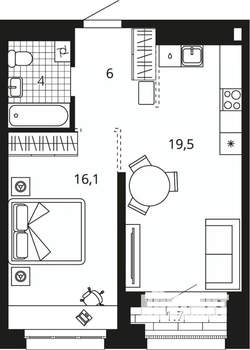 1-к квартира, вторичка, 47м2, 12/24 этаж