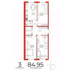 3-к квартира, строящийся дом, 85м2, 12/18 этаж