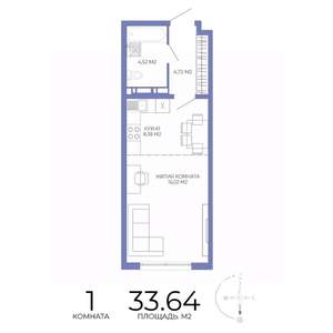 1-к квартира, строящийся дом, 34м2, 11/17 этаж