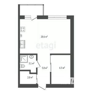 2-к квартира, вторичка, 37м2, 7/16 этаж