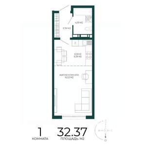 1-к квартира, строящийся дом, 32м2, 9/17 этаж