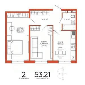 2-к квартира, строящийся дом, 53м2, 14/18 этаж