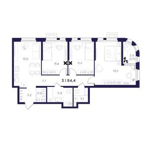 3-к квартира, вторичка, 84м2, 1/16 этаж
