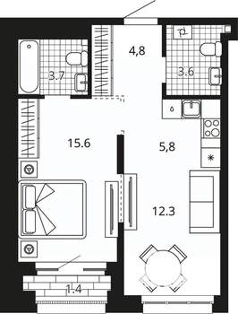 1-к квартира, вторичка, 47м2, 12/24 этаж