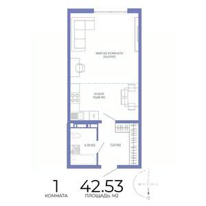 1-к квартира, строящийся дом, 43м2, 8/17 этаж