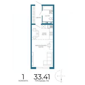 1-к квартира, строящийся дом, 33м2, 2/17 этаж