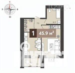 1-к квартира, вторичка, 46м2, 14/17 этаж